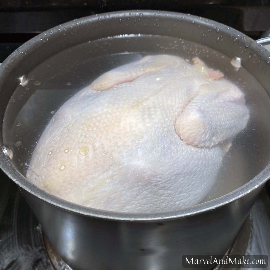 Boiling a chicken How to Boil a Whole Chicken by Marvel & Make at marvelandmake.com