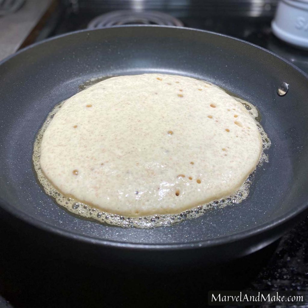 Pancakes cooking bubbling up Homemade Spelt Pancakes from Scratch on Marvel & Make at marvelandmake.com