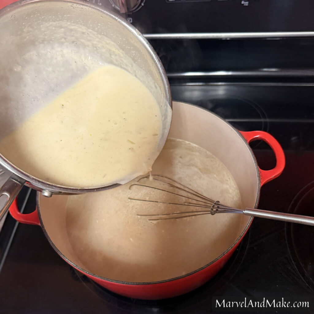 Soup and broth for Homemade Chicken and Dumplings from Marvel and Make