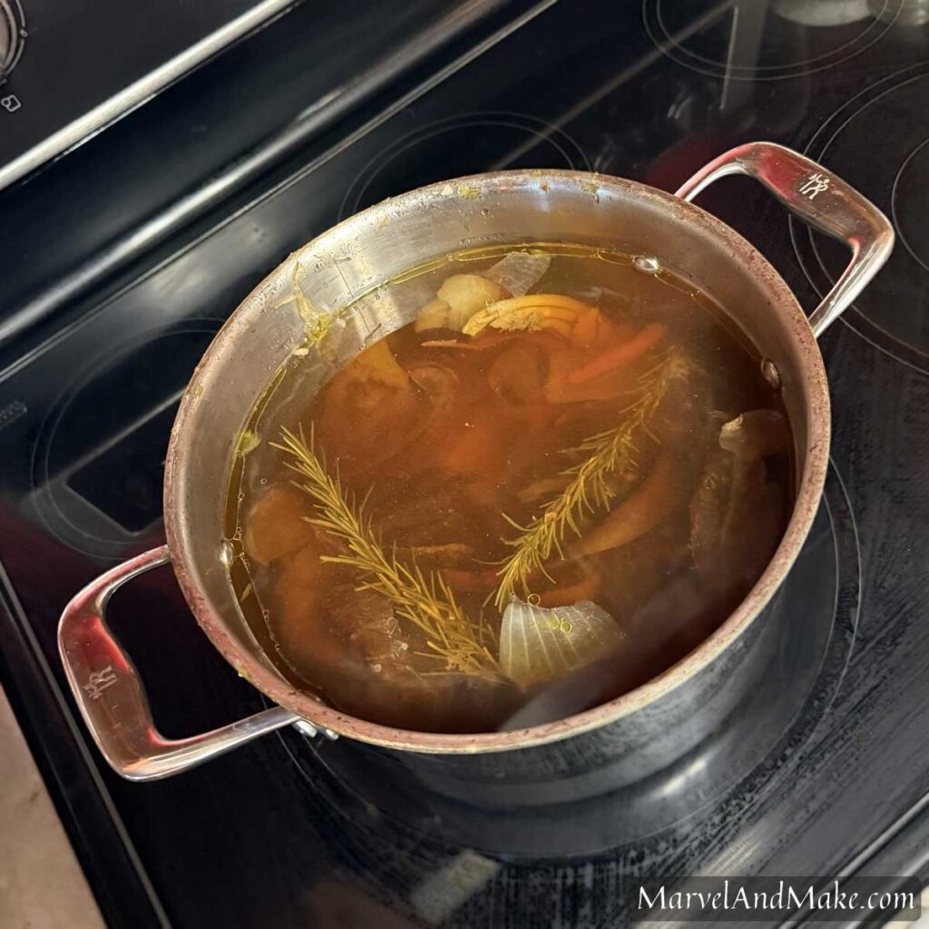 Chicken stock for Homemade Chicken and Dumplings from Marvel and Make